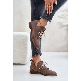 Zazoo 2959 Wildleder-Oxfords-Schnürschuhe mit flachem Absatz, dunkelbeige 5