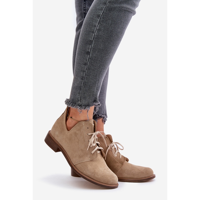 Zazoo 2959 Wildleder-Oxfords Schnürschuhe mit flachem Absatz Beige 1