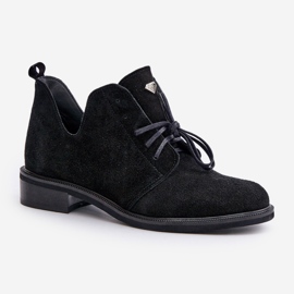 Zazoo 2959 Wildleder-Oxford-Schnürschuhe mit flachem Absatz, Schwarz 4