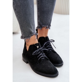 Zazoo 2959 Wildleder-Oxford-Schnürschuhe mit flachem Absatz, Schwarz 5