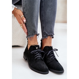 Zazoo 2959 Wildleder-Oxford-Schnürschuhe mit flachem Absatz, Schwarz 9