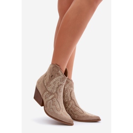 Verzierte Cowboystiefel mit hohem Absatz Beige Kaivina 1