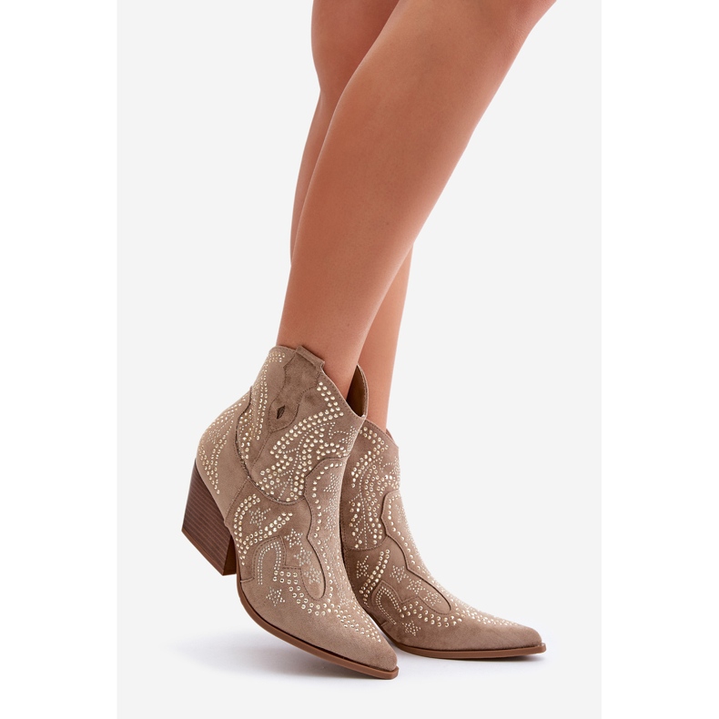 Verzierte Cowboystiefel mit hohem Absatz Beige Kaivina 1