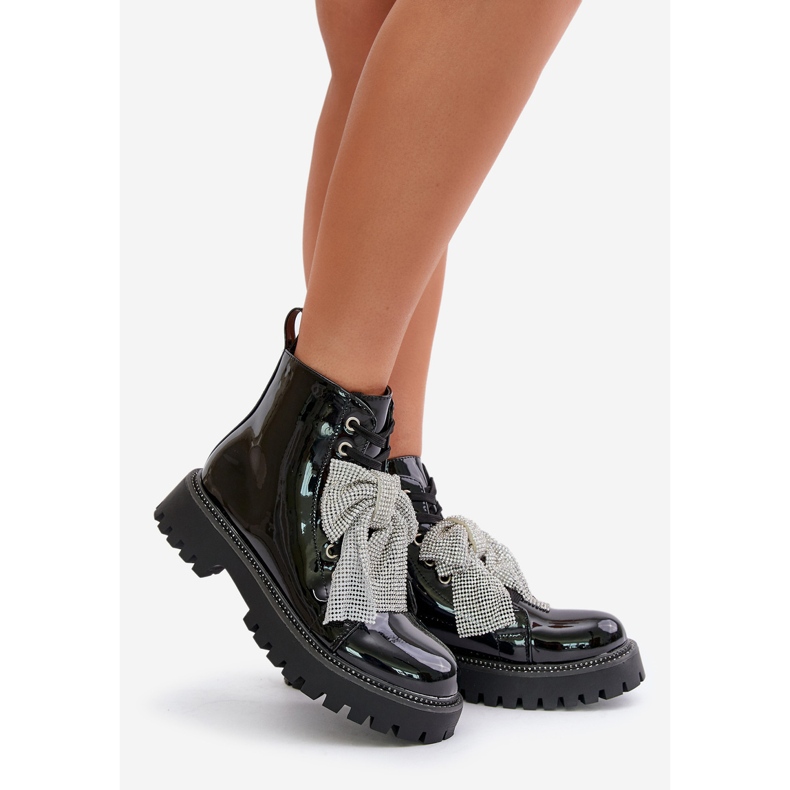 Damen-Stiefeletten aus Lackleder mit Schleife, Black Ocenttia schwarz 1