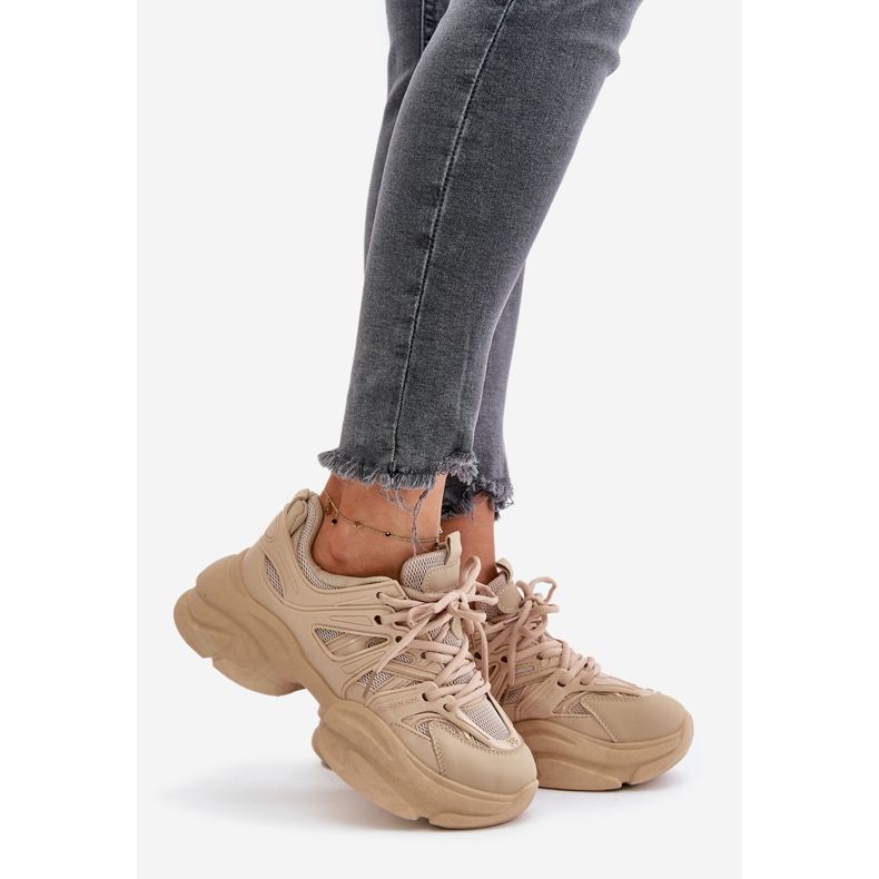 Beigefarbene Amoserna Damen-Sneaker mit dicker Sohle 1