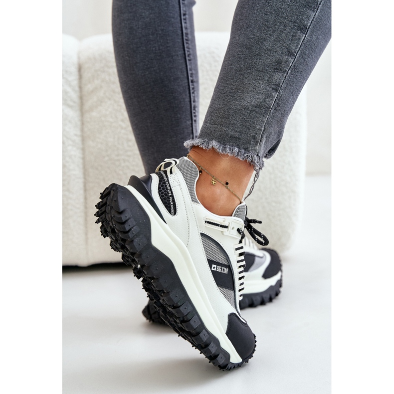 Damen-Ledersneaker auf der Big Star-Plattform OO274A220 HI-POLY-System Weiß und Schwarz 2