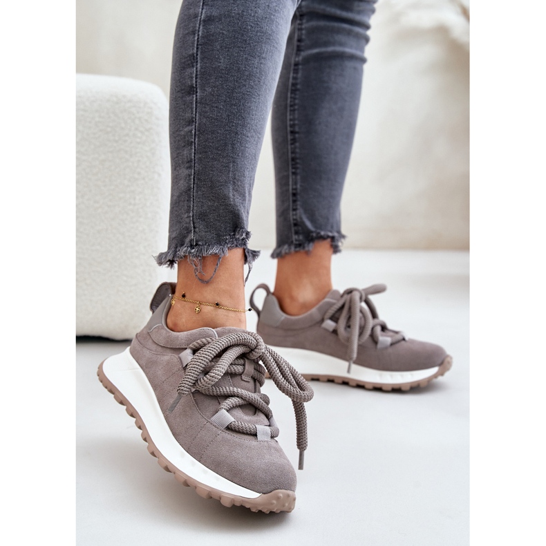 Damen-Sneaker aus Wildleder mit dicker Schnürung Artiker 54C1465 Grau 2