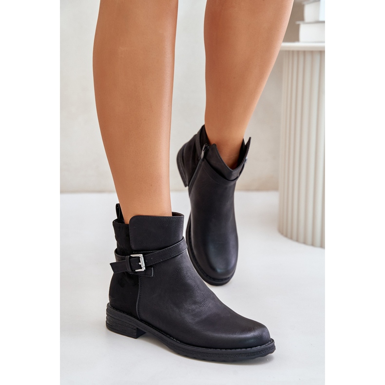 Isolierte Stiefeletten mit flachem Absatz und Riemen, Black Sabamessa schwarz 2