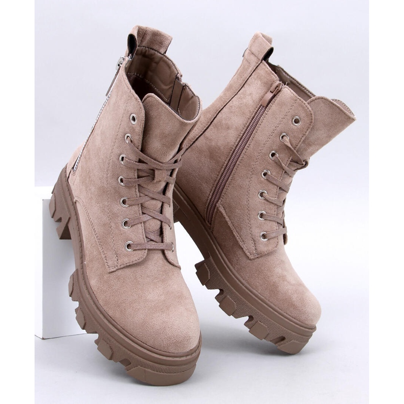 Healy Khaki Schnürstiefeletten mit dicker Sohle beige 1