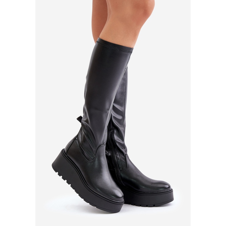 Overknee-Stiefel für Damen mit Plateau und Keilabsatz Vinceza 58342 Schwarz 1