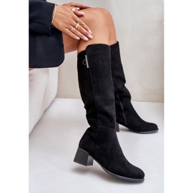 Jezzi Overknee-Stiefel mit hohem Absatz aus Öko-Wildleder, schwarz Izanae 7