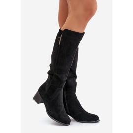 Jezzi Overknee-Stiefel mit hohem Absatz aus Öko-Wildleder, schwarz Izanae 1