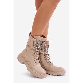 S.Barski Arbeiterstiefel aus Öko-Leder mit Dekoration, isoliert D&amp;A MR880-080 Beige 1