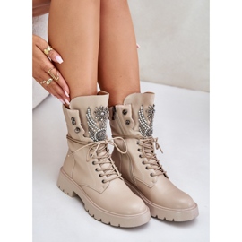 S.Barski Arbeiterstiefel aus Öko-Leder mit Dekoration, isoliert D&amp;A MR880-080 Beige 2