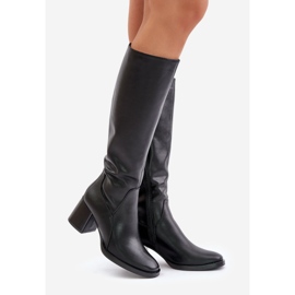 Leder-High-Heel-Stiefel über dem Knie Warm Sergio Leone KZ231-S Schwarz 1