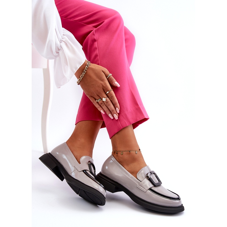 Vinceza Damen-Mokassins aus Lackleder, Grau 8