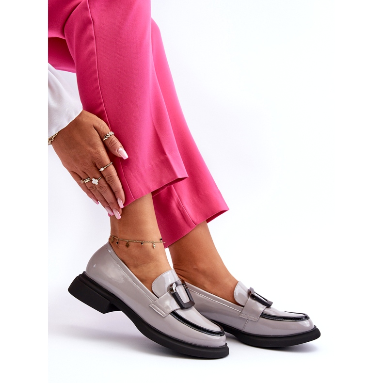 Vinceza Damen-Mokassins aus Lackleder, Grau 7