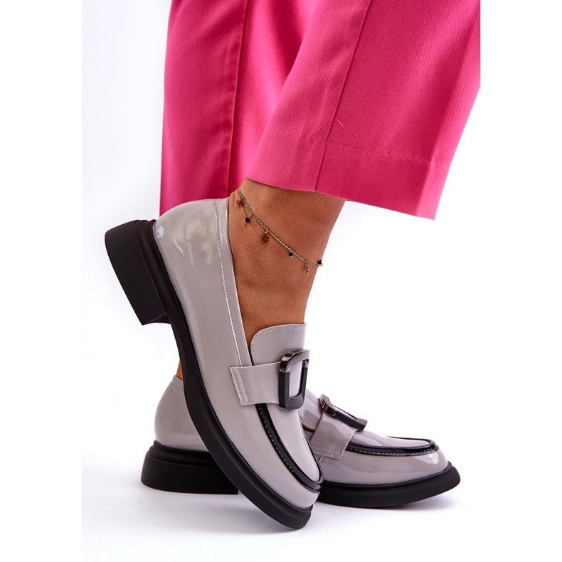 Vinceza Damen-Mokassins aus Lackleder, Grau 5