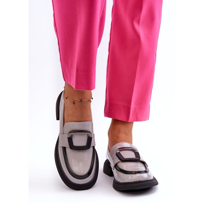 Vinceza Damen-Mokassins aus Lackleder, Grau 6