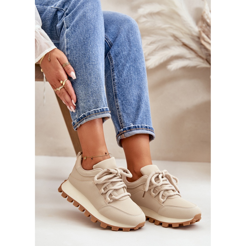 Sportschuhe: Sneakers auf Plateau aus Öko-Leder, beige 6