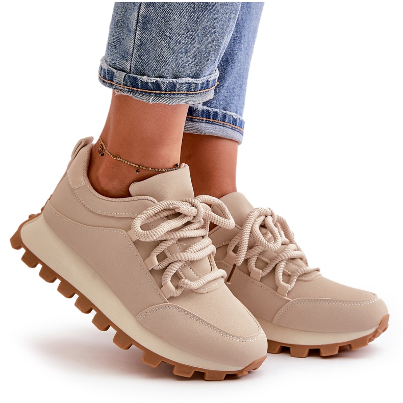 Sportschuhe: Sneakers auf Plateau aus Öko-Leder, beige 7
