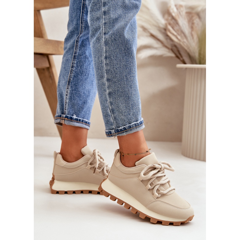 Sportschuhe: Sneakers auf Plateau aus Öko-Leder, beige 3