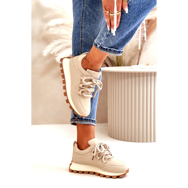 Sportschuhe: Sneakers auf Plateau aus Öko-Leder, beige 4