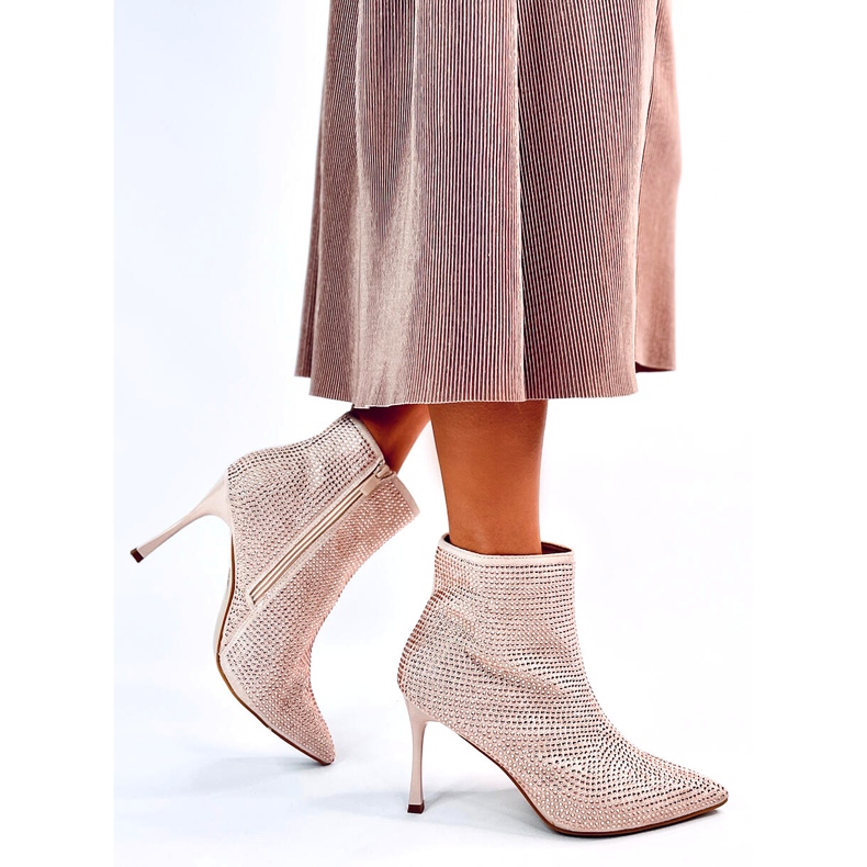 Stiefeletten mit hohem Absatz und Demish-Champagner-Kristallen rosa 5