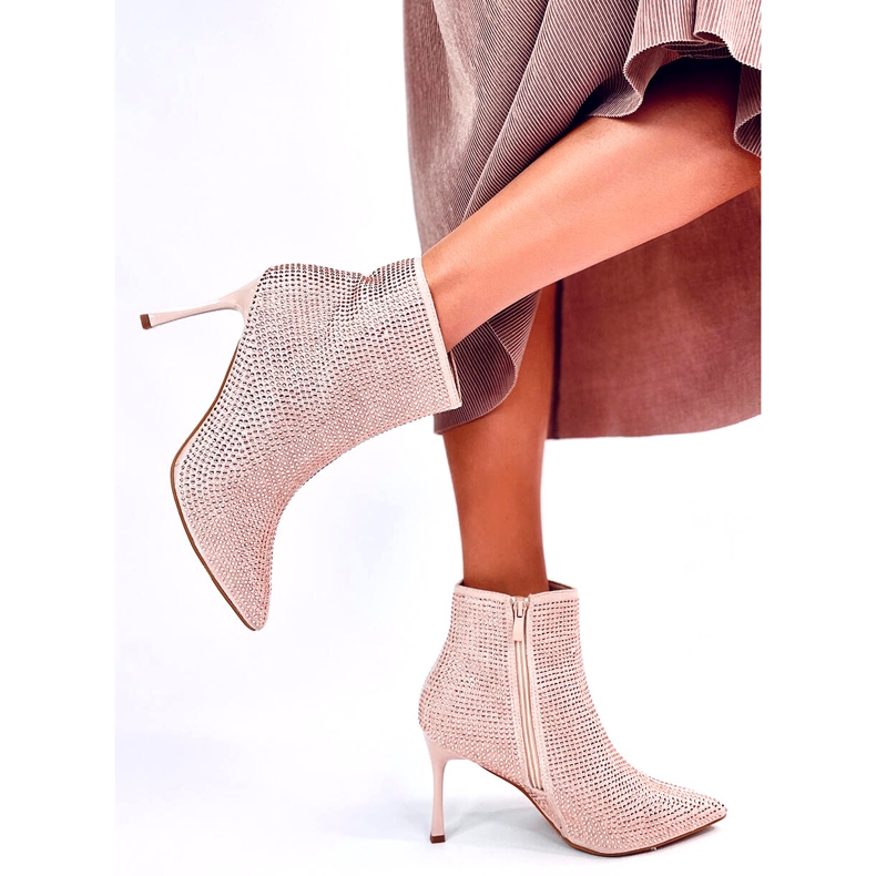 Stiefeletten mit hohem Absatz und Demish-Champagner-Kristallen rosa 6