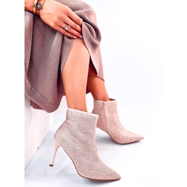 Stiefeletten mit hohem Absatz und Demish-Champagner-Kristallen rosa 7