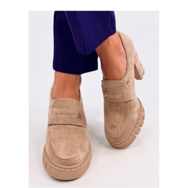 Khakifarbene Loafer mit hohem Absatz und Plateausohle beige 1