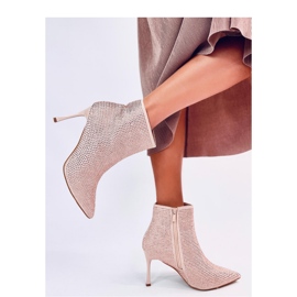 Stiefeletten mit hohem Absatz und Champagnerkristallen rosa 1