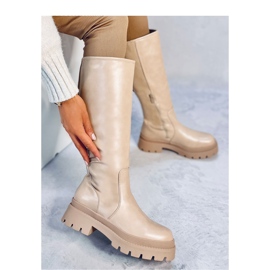 Beige Stiefel mit dicker Sohle 1