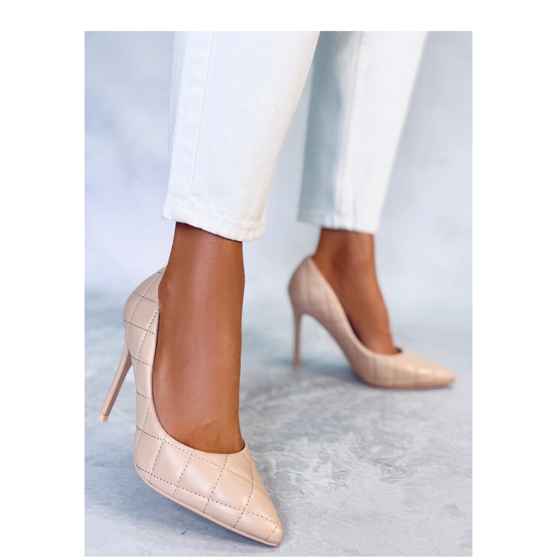 Nudefarbene, gesteppte Pumps mit Stilettoabsatz beige 1