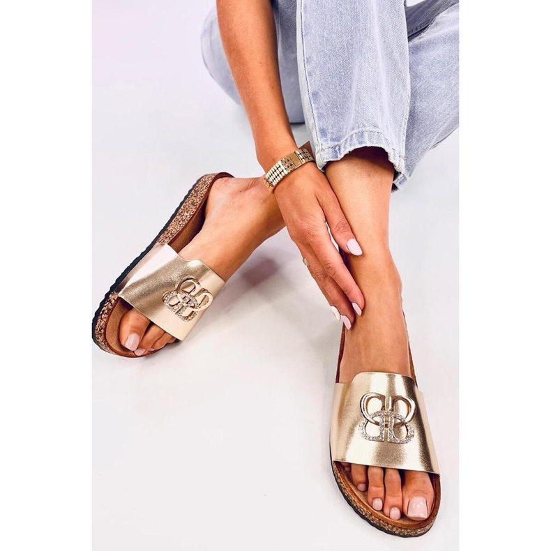 Flip-Flops aus Kork mit Zirkonen LT.GOLD golden 1