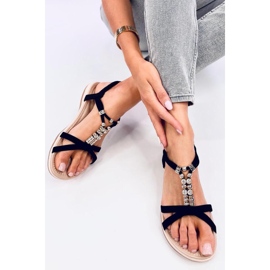 Schwarze Sandalen mit dekorativen Zirkonen 1