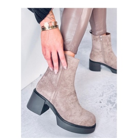 Khakifarbene Stiefeletten mit stabilem Absatz braun 1