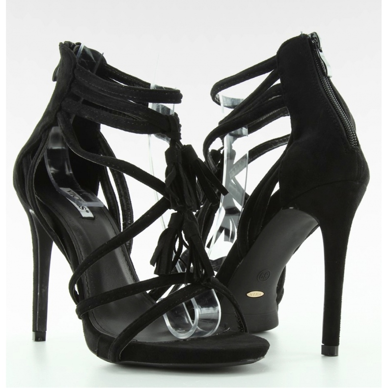 Sandale High-Heel-Sandalen mit Fransen 1249 Schwarz - Inello 1