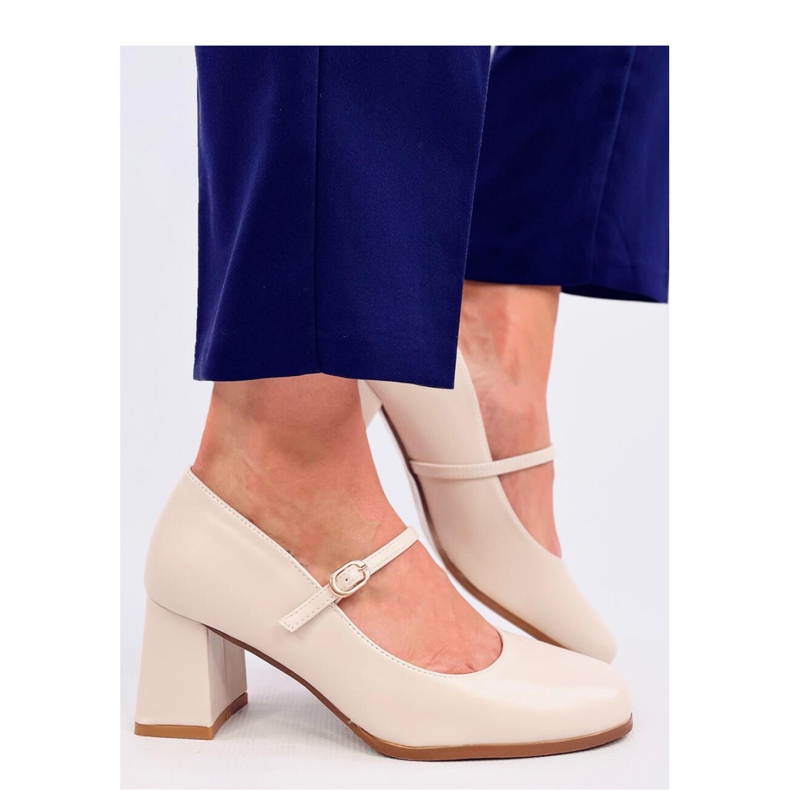 Pumps mit hohem Absatz im Mary-Jane-Stil in Beige 1