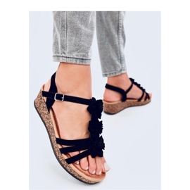 Fisken Schwarze Keilsandaletten mit Blumenmuster – Inello 1