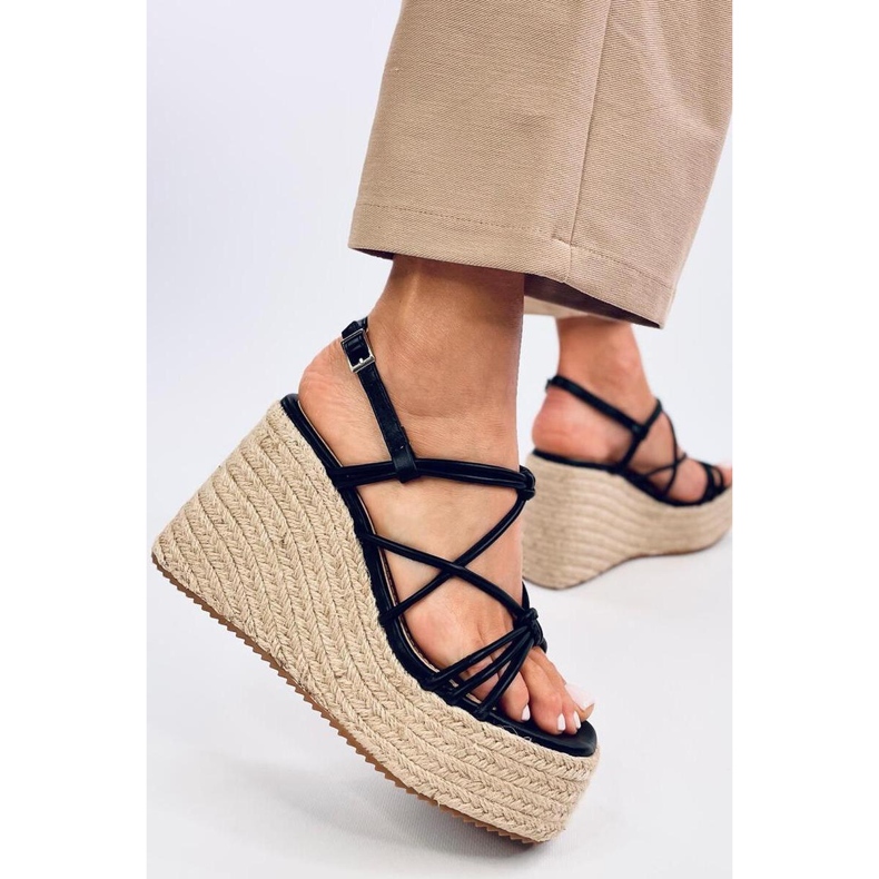Pascai Schwarze Espadrille-Sandalen mit Keilabsatz – Inello 1