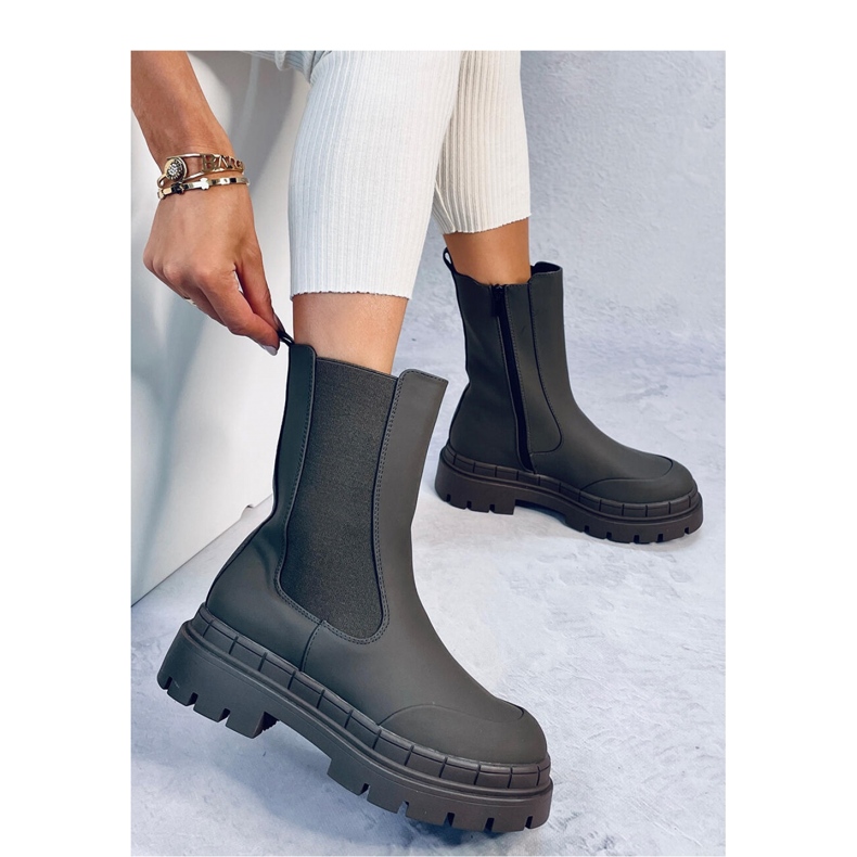 Faime Kaki hohe Chelsea-Stiefel – Inello grün 2