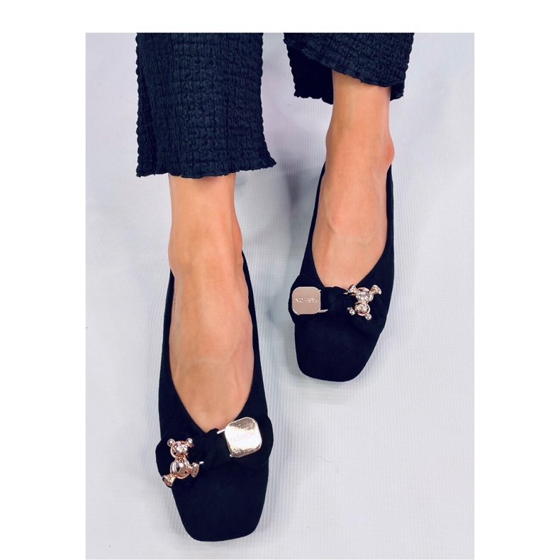 Cranny Schwarze Ballerinas mit goldenem Teddybär – Inello 1