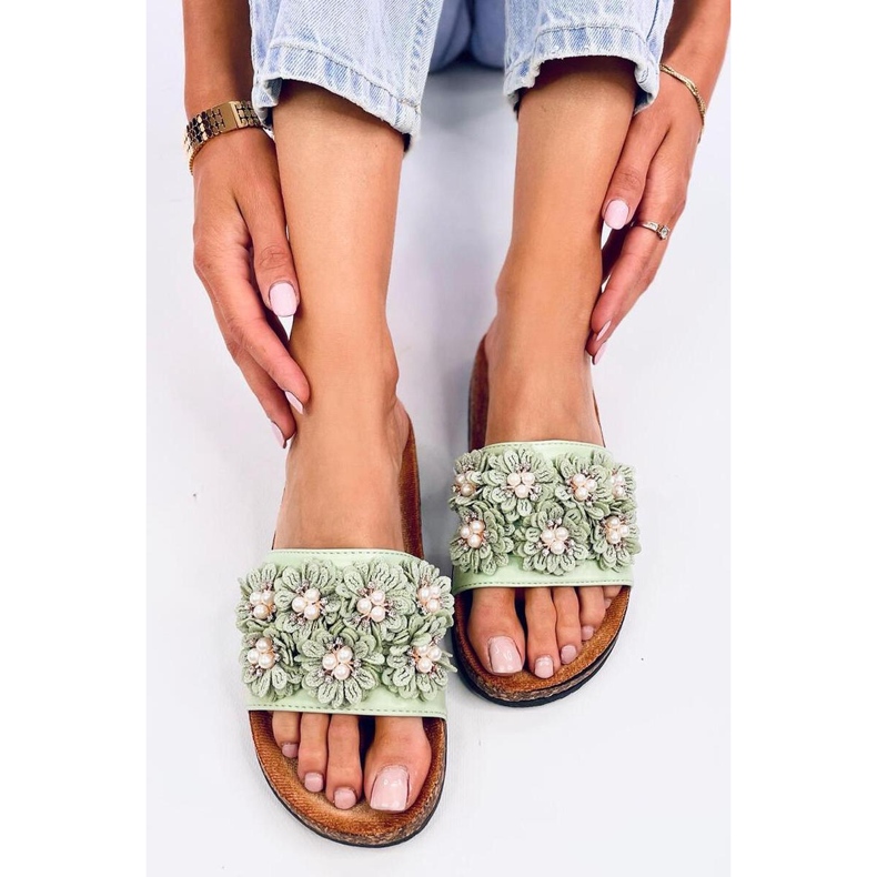 Sandalen-Flip-Flops aus Kork mit Blumen Emiles Green – Inello grün 1