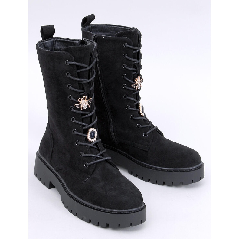 Centro Schwarze Schnürstiefel mit Fliege 1