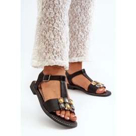 Damensandalen mit S.Barski Black-Dekoration schwarz 1