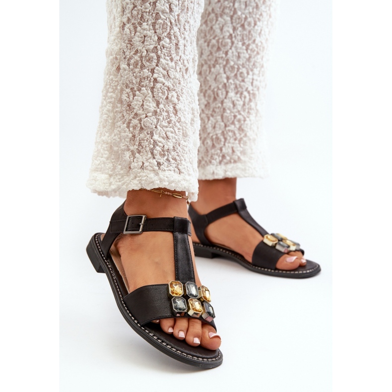 Damensandalen mit S.Barski Black-Dekoration schwarz 1