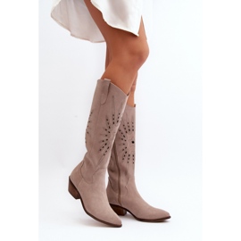 Zazoo Beige Damenstiefel mit durchbrochenem Obermaterial 1