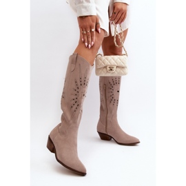 Zazoo Beige Damenstiefel mit durchbrochenem Obermaterial 2