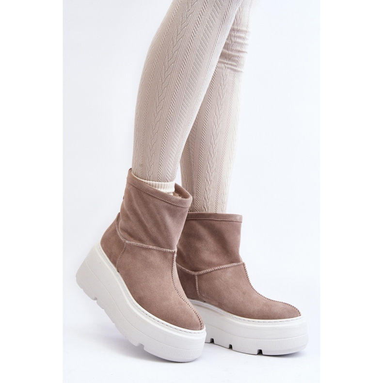 Zazoo Beige Damen-Stiefeletten auf massivem Plateau 1